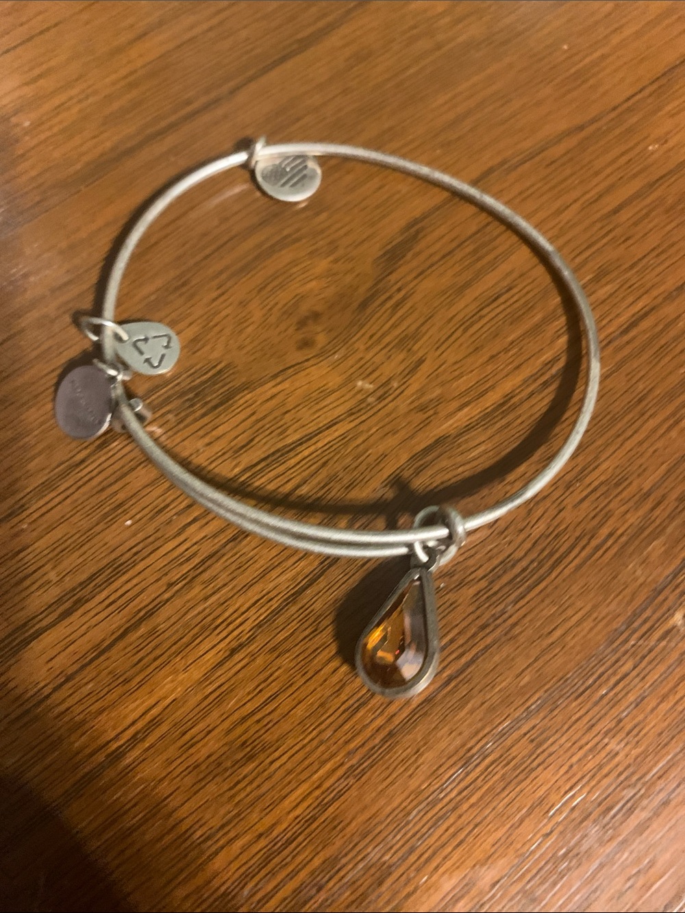 Alex & ani Silver-Tone Bangle Bracelet with Amber Teardrop Charm